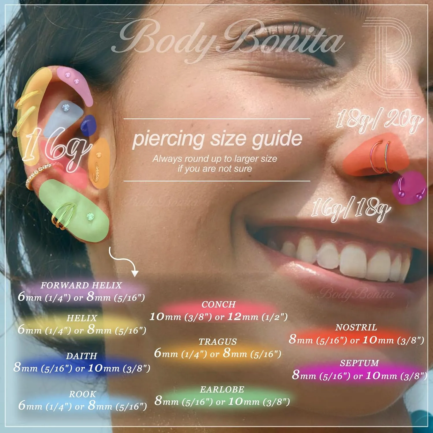 BodyBonita 3pcs 16G/18G/20G Nose Rings 316L Surgical Steel Triple/Double Hoop CZ Septum Cartilage Earring Helix Rook Tragus Conch Piercing Jewelry for Women Men 8 mm/10 mm