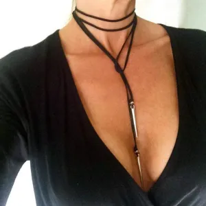 Boho Long Black Choker Necklace layered Chain Choker Necklaces for Women