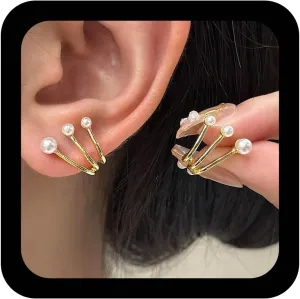 Boho Pearl Claw Earrings Gold Pearl Stud Earrings Claw Stud Earrings Pearl Ear Climber Earrings Needle Claw Earrings Bridal Pearl Earrings Jewelry for Women