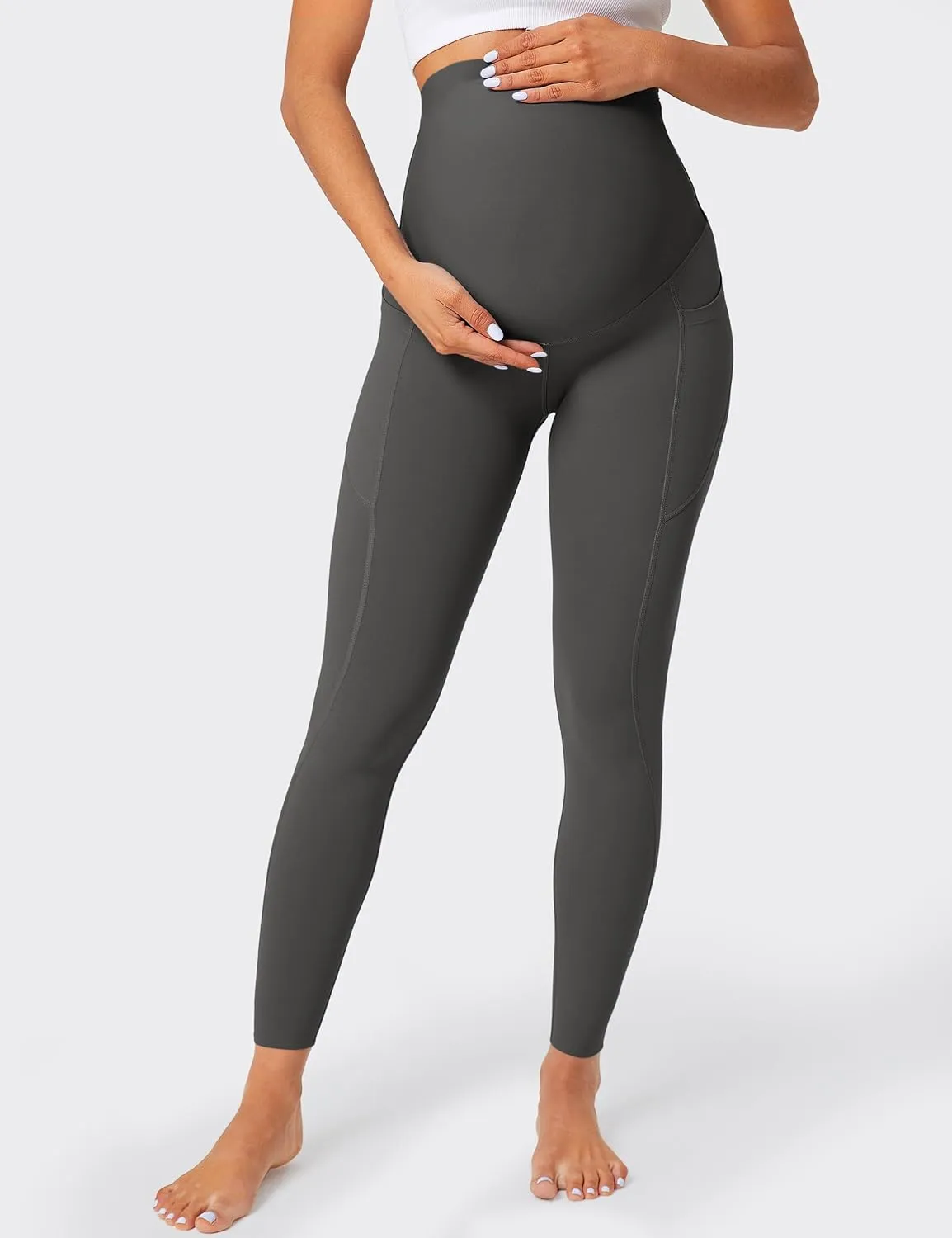 BONVIGOR Nudi Maternity Leggings Over The Belly Pregnancy Leggings with Pockets Workout Activewear Yoga Pants