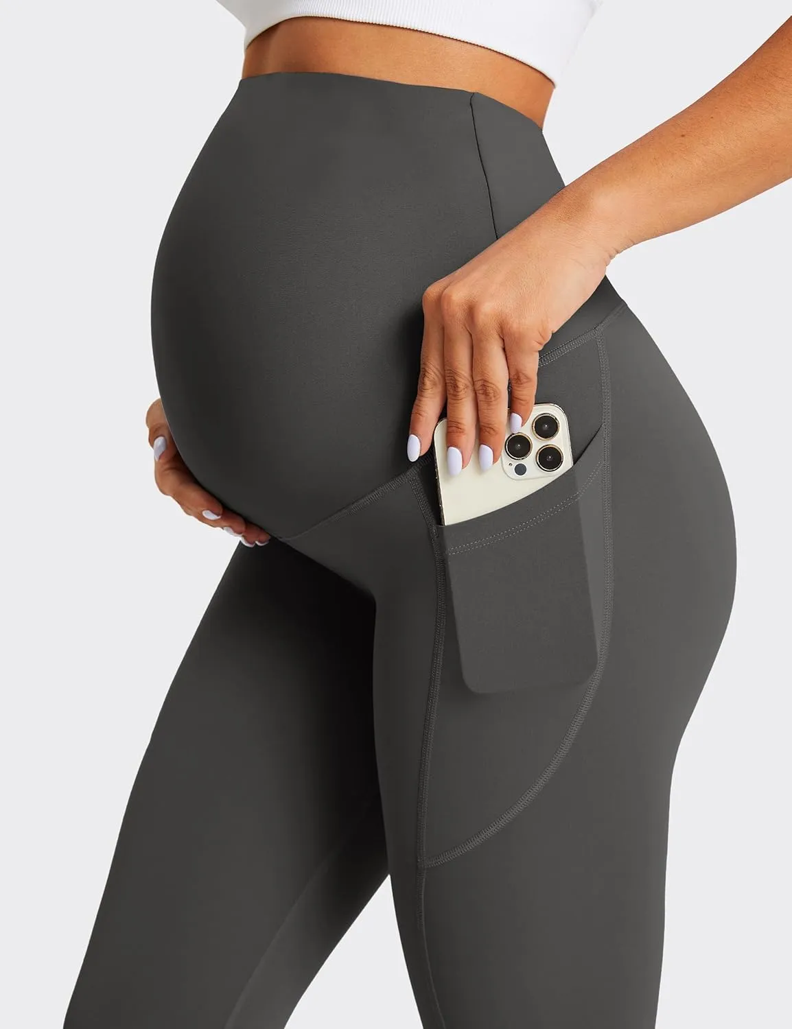 BONVIGOR Nudi Maternity Leggings Over The Belly Pregnancy Leggings with Pockets Workout Activewear Yoga Pants