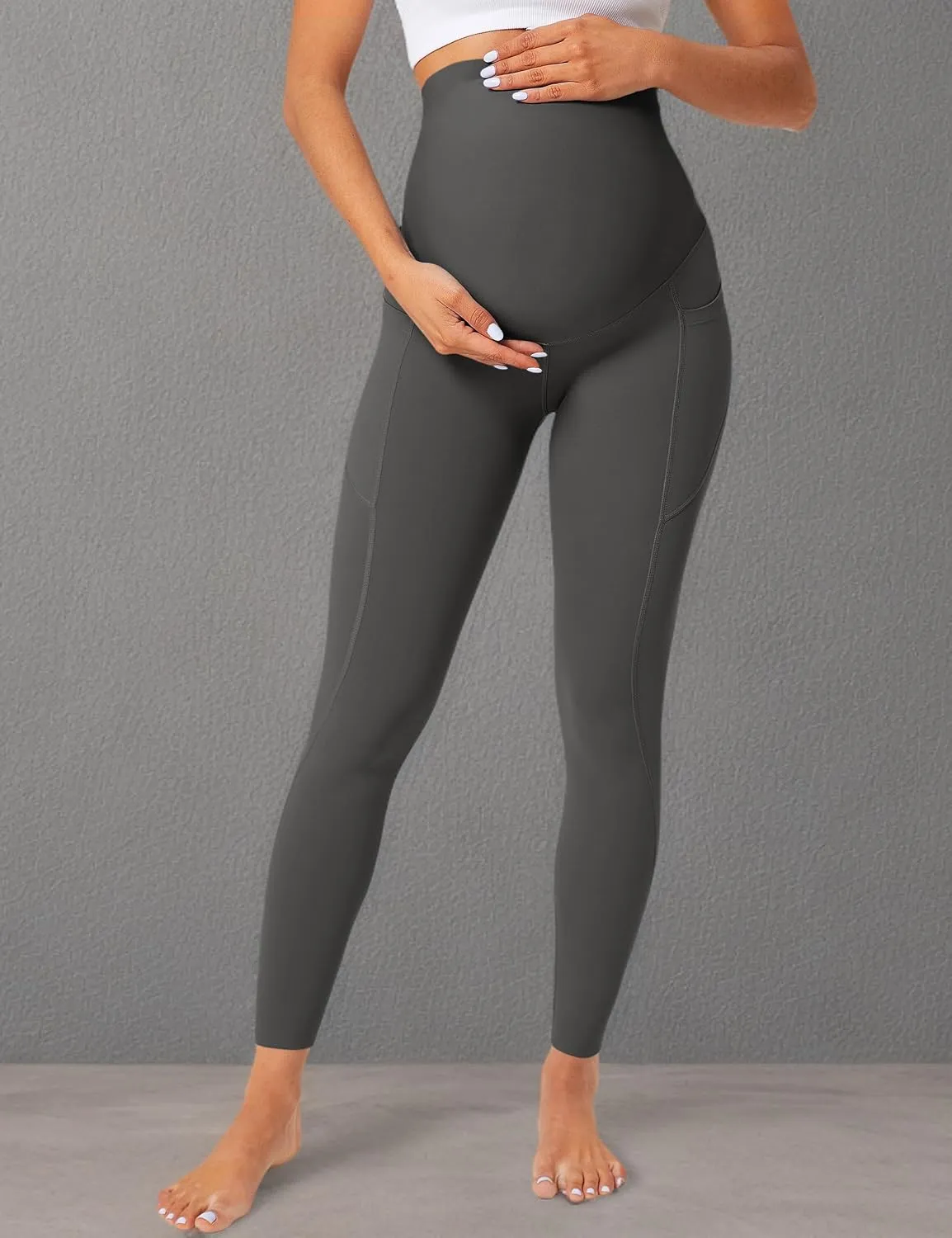 BONVIGOR Nudi Maternity Leggings Over The Belly Pregnancy Leggings with Pockets Workout Activewear Yoga Pants