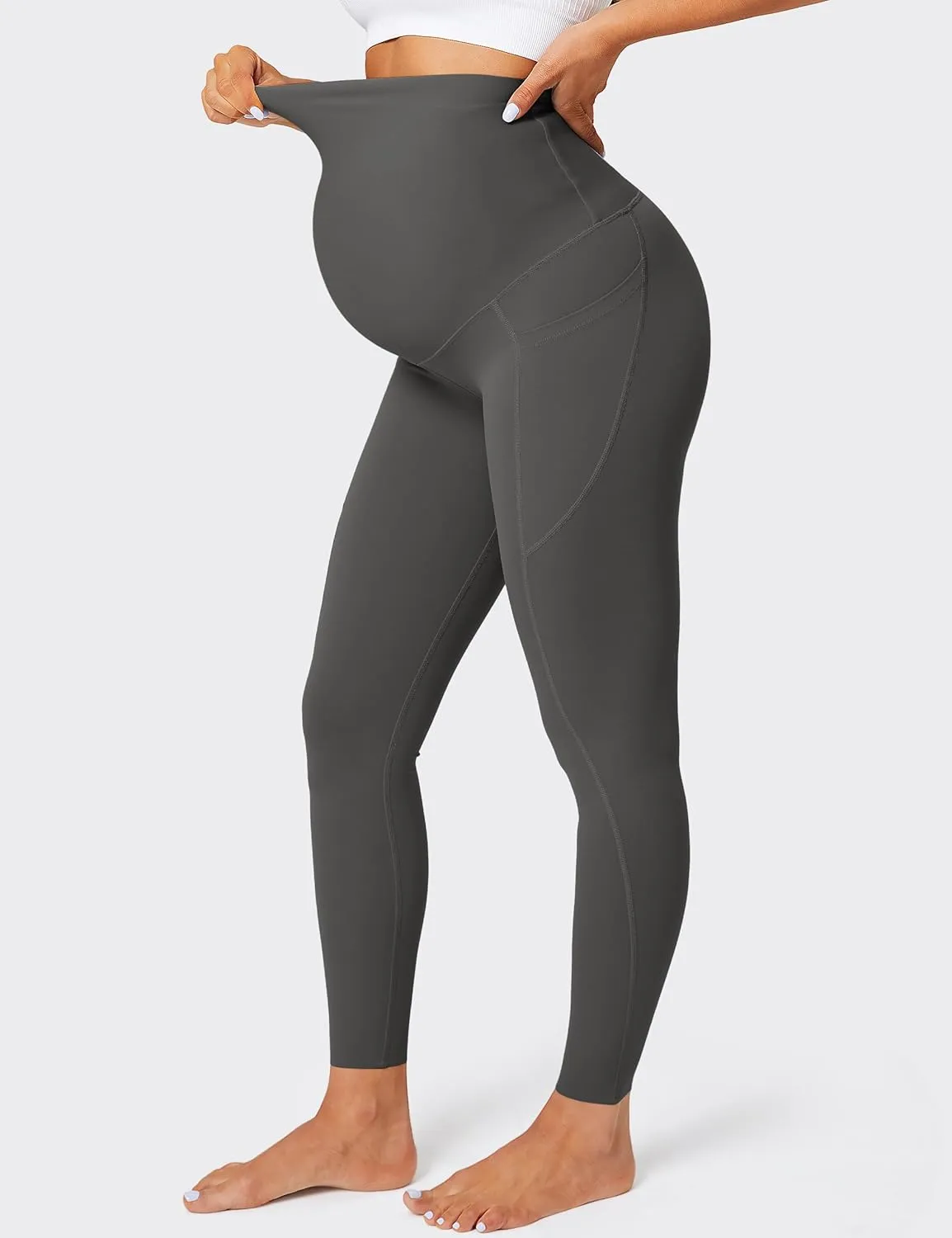 BONVIGOR Nudi Maternity Leggings Over The Belly Pregnancy Leggings with Pockets Workout Activewear Yoga Pants