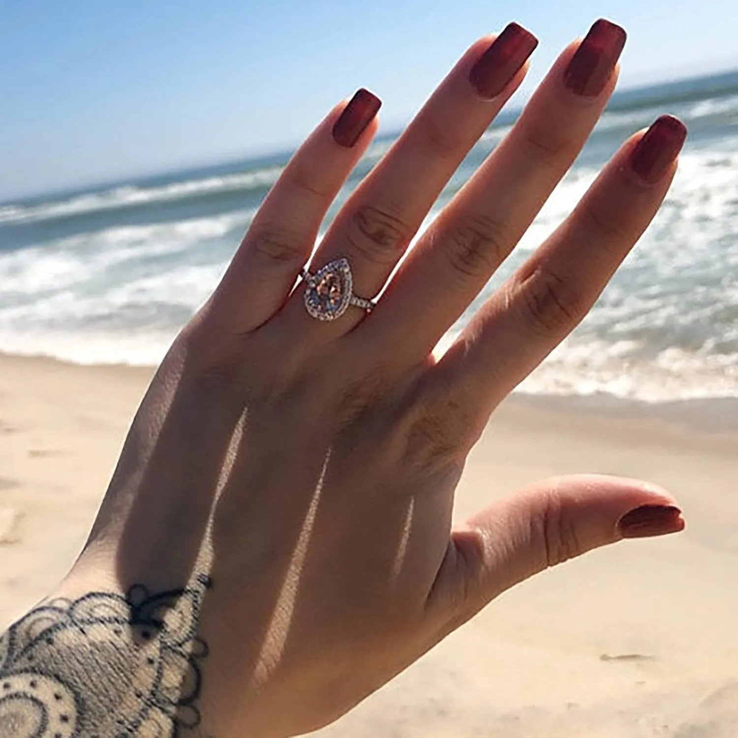 Bride Wedding Band Women's Teardrop-Shaped Zircon Ring Engagement Ring Simulated Diamond Proposal Ring (Rose Gold, 10)