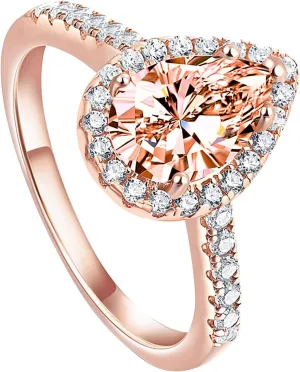 Bride Wedding Band Women's Teardrop-Shaped Zircon Ring Engagement Ring Simulated Diamond Proposal Ring (Rose Gold, 10)