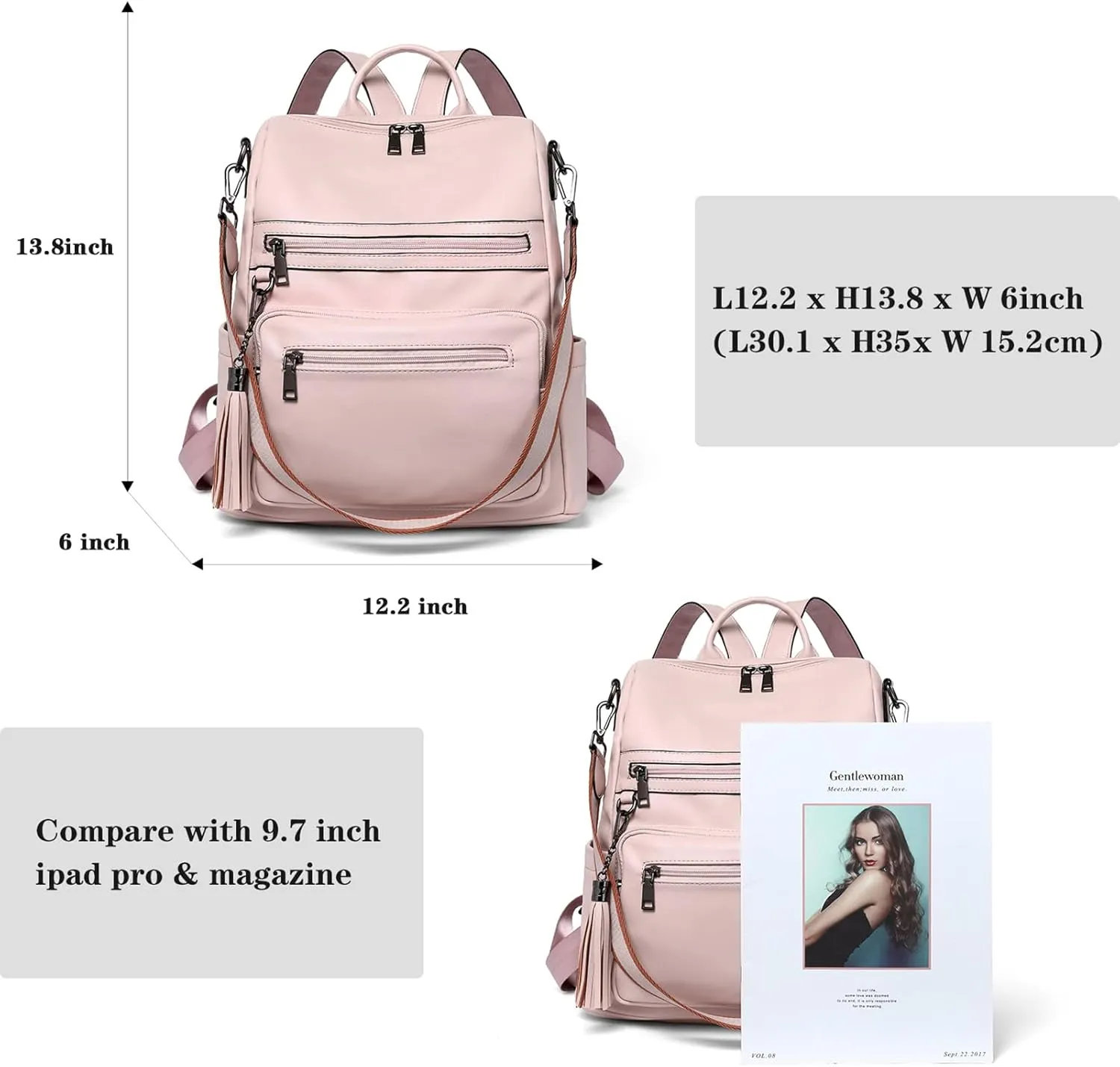 BROMEN Backpack Purse for Women Fashion Leather Designer Travel Large Ladies Shoulder Bags