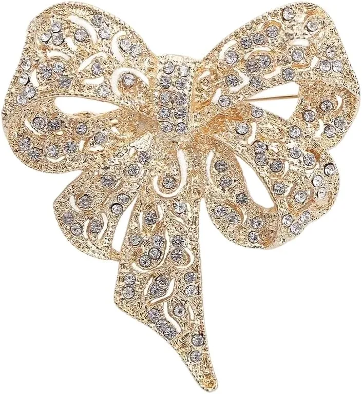Brooches for women Sparkling Rhinestone Bow Brooches for Women Unisex Office Party Friend Gifts Jewelry Accessories-T50