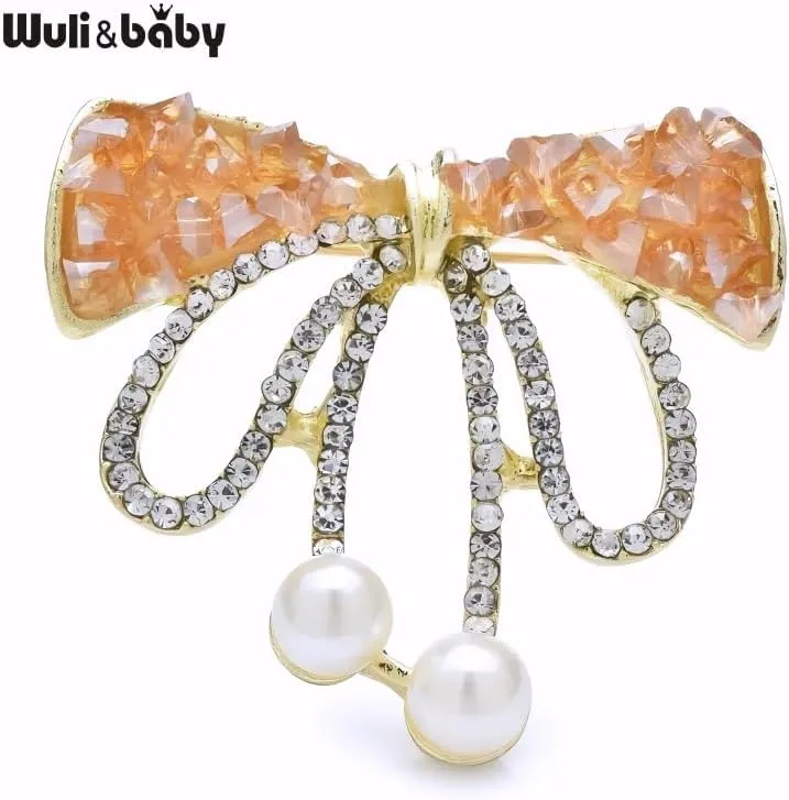 Brooches for women Wuli&baby Crystal Bowknot Brooches For Women Lady 4-color Shining Knot Party Office Brooch Pins Gifts-T51