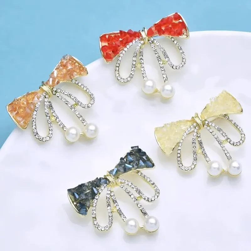 Brooches for women Wuli&baby Crystal Bowknot Brooches For Women Lady 4-color Shining Knot Party Office Brooch Pins Gifts-T51