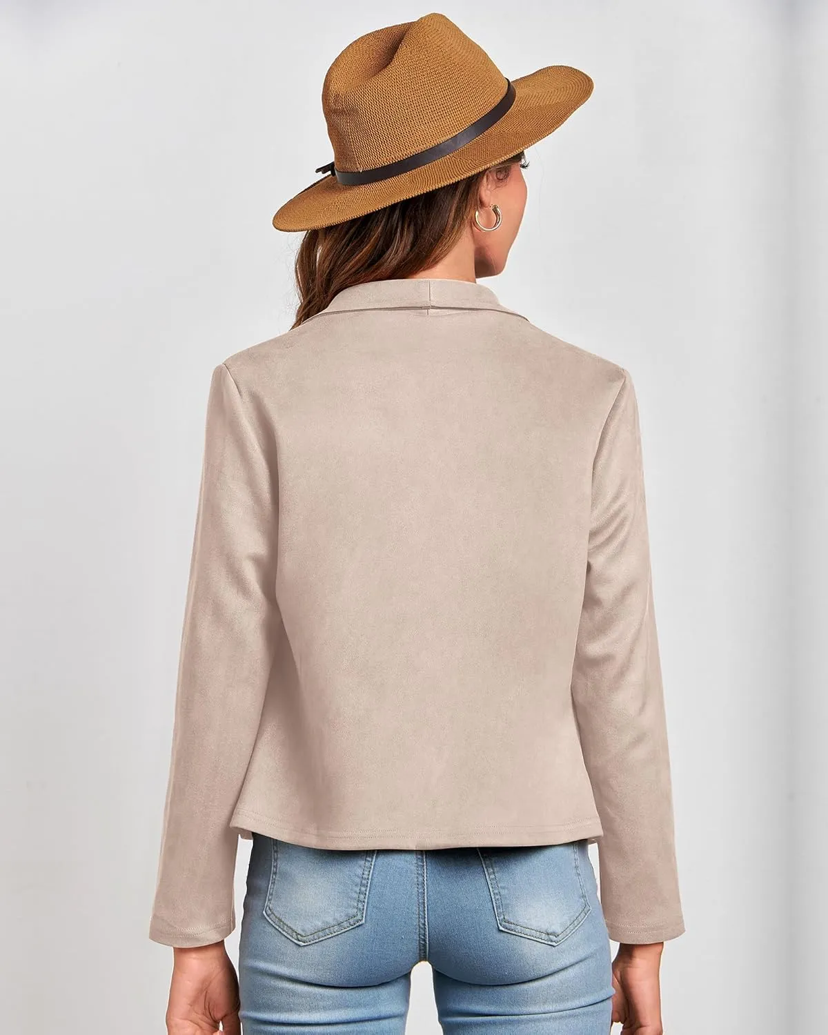 BTFBM Womens Faux Suede Jackets Dressy Spring Summer Clothes 2025 Lapel Long Sleeve Open Front Cropped Outerwear Coats