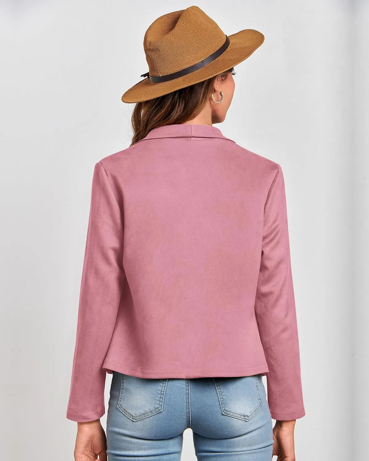 BTFBM Womens Faux Suede Jackets Dressy Spring Summer Clothes 2025 Lapel Long Sleeve Open Front Cropped Outerwear Coats