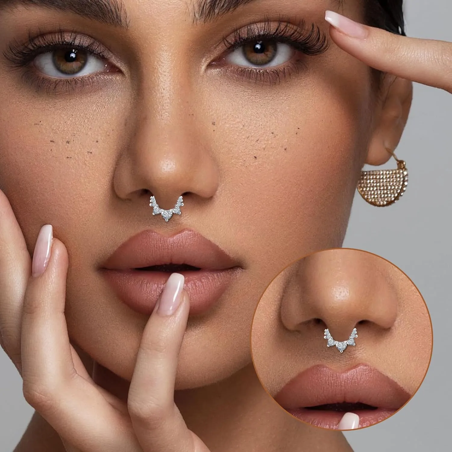 Btysun Nose Rings for Women, Septum Hinged Hoop 16G Nostril Helix Cartilage Earrings, Tragus Rock Conch Lip Daith Piercing Jewelry 8MM 10MM