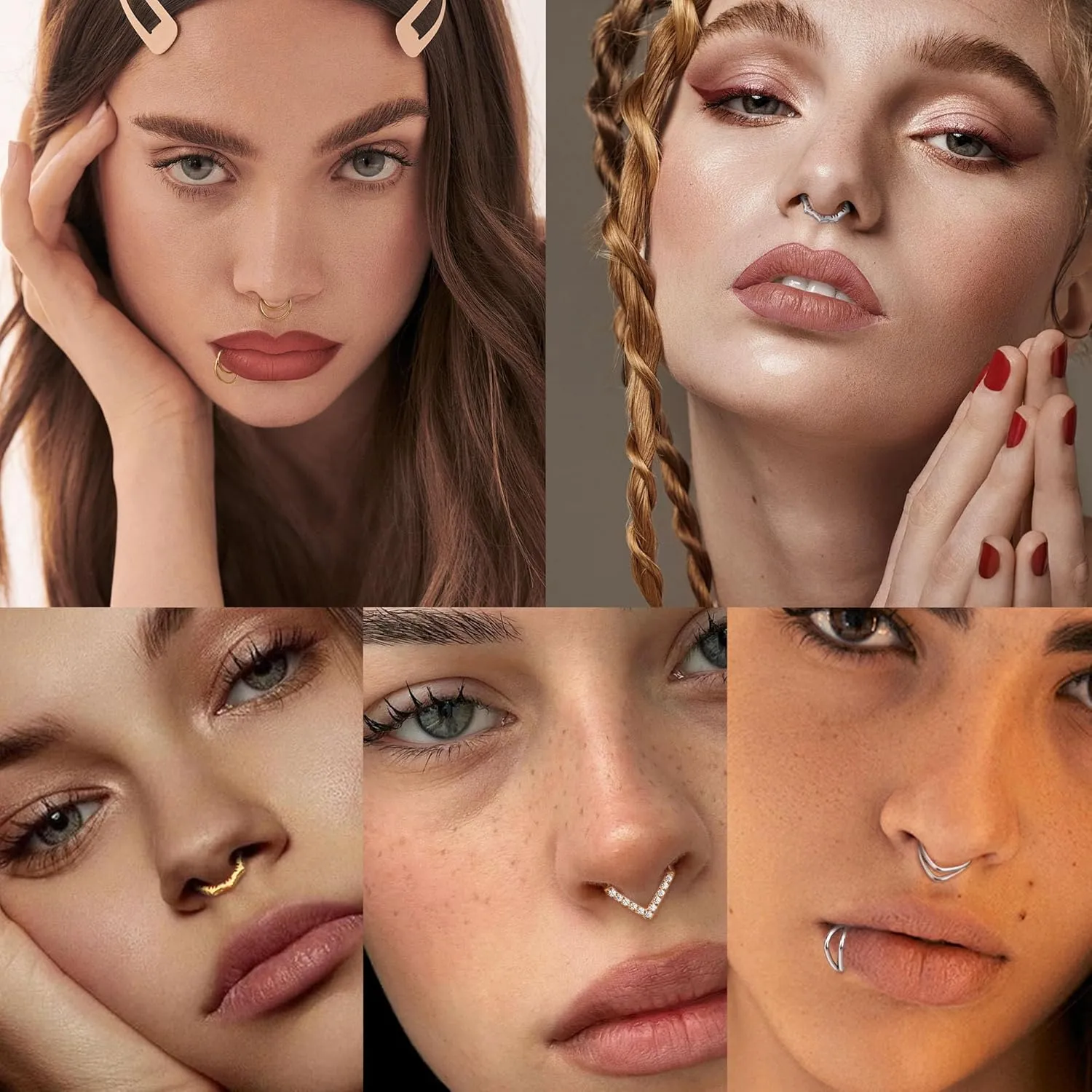 Btysun Nose Rings for Women, Septum Hinged Hoop 16G Nostril Helix Cartilage Earrings, Tragus Rock Conch Lip Daith Piercing Jewelry 8MM 10MM