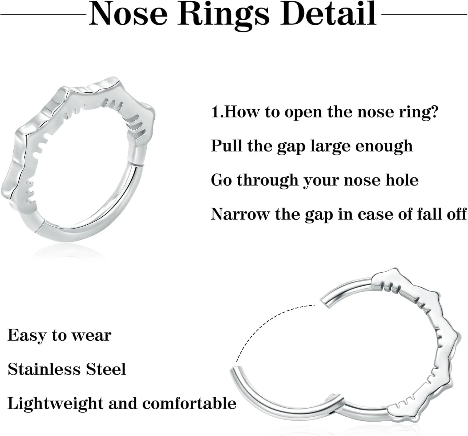 Btysun Nose Rings for Women, Septum Hinged Hoop 16G Nostril Helix Cartilage Earrings, Tragus Rock Conch Lip Daith Piercing Jewelry 8MM 10MM