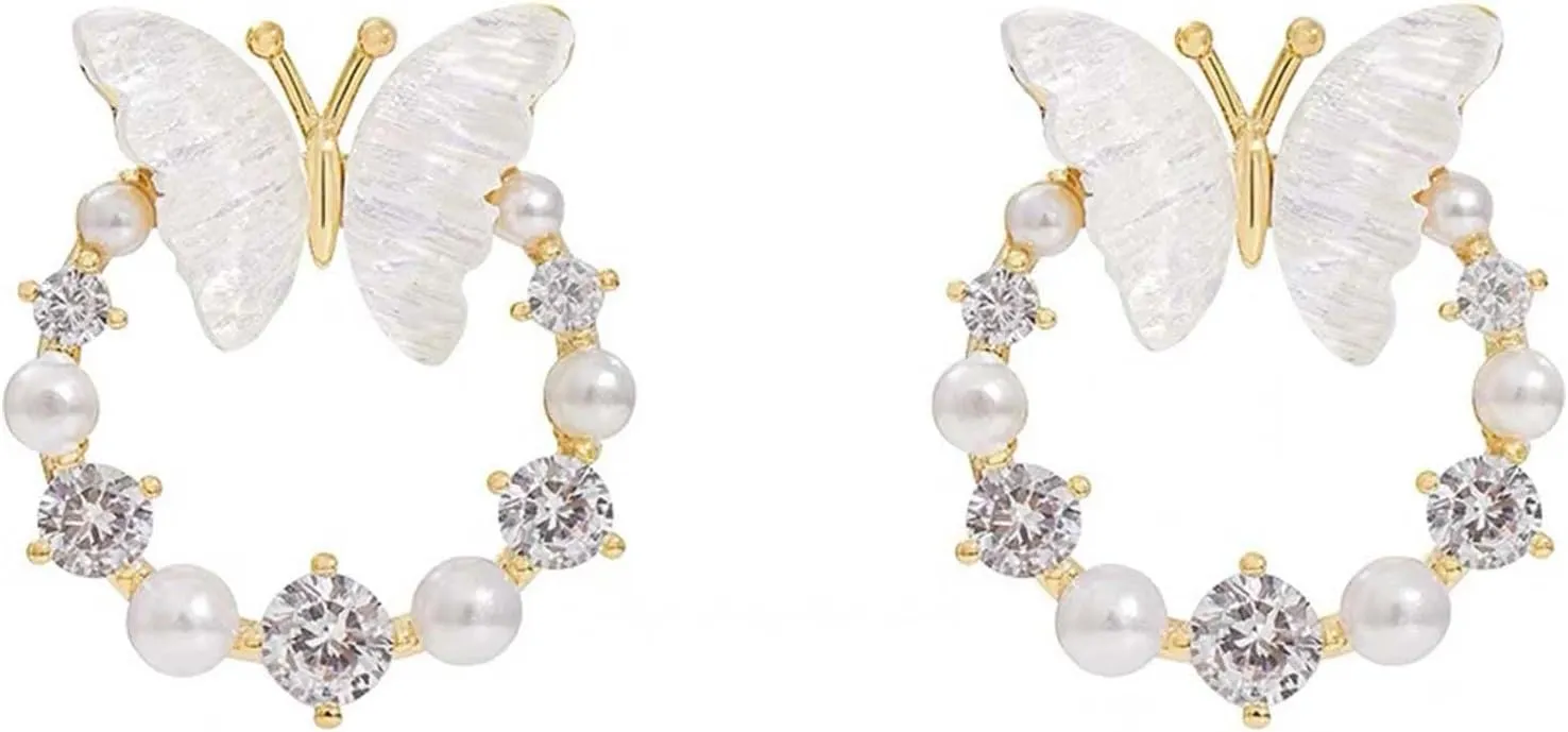 Butterfly Earrings for Women Pearl Earrings Rhinestone Earrings Pearl Drop Earrings Butterfly Statement Earrings Prom Earrings Wedding Bridal Bridesmaid Jewelry Gifts for women