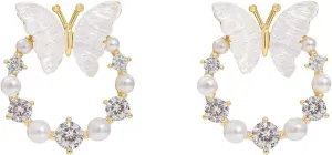 Butterfly Earrings for Women Pearl Earrings Rhinestone Earrings Pearl Drop Earrings Butterfly Statement Earrings Prom Earrings Wedding Bridal Bridesmaid Jewelry Gifts for women