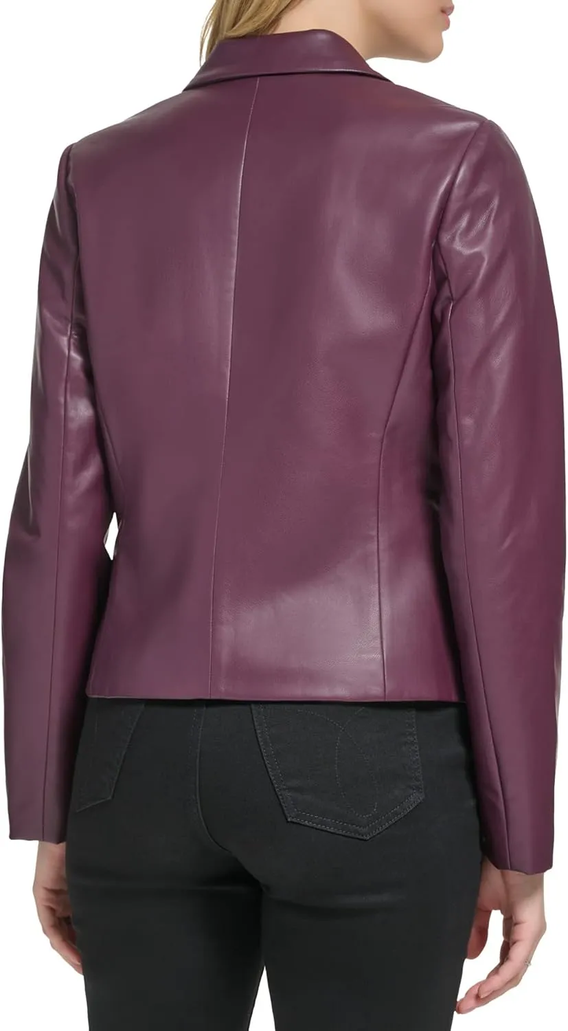 Calvin Klein Women's One Button Faux Leather Edgy Blazer