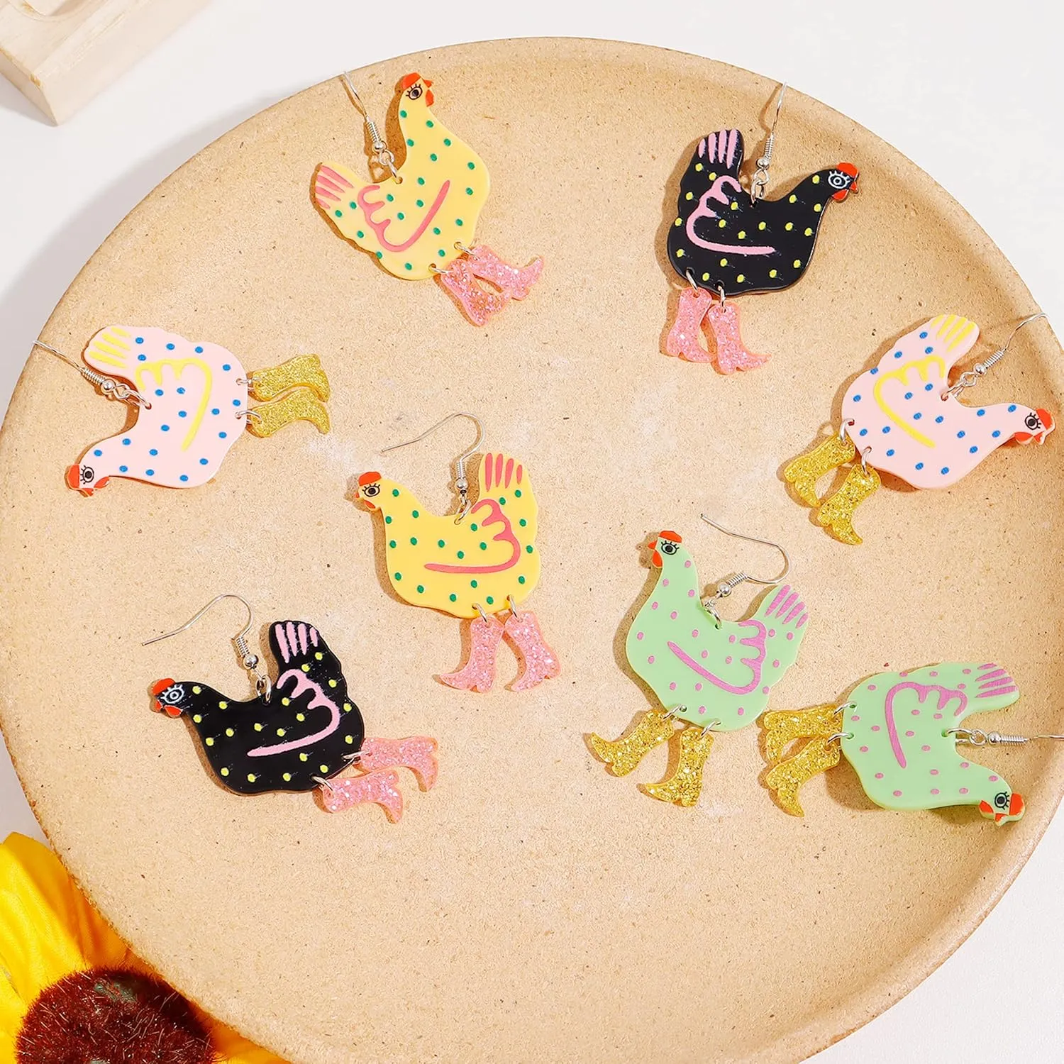 Chicken Earrings for Women Acrylic Boot Big Chicken Earrings Funky Earrings for Women Chicken Earrings for women Chick Earrings Friend Gifts for Women Funny