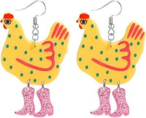 Chicken Earrings for Women Acrylic Boot Big Chicken Earrings Funky Earrings for Women Chicken Earrings for women Chick Earrings Friend Gifts for Women Funny