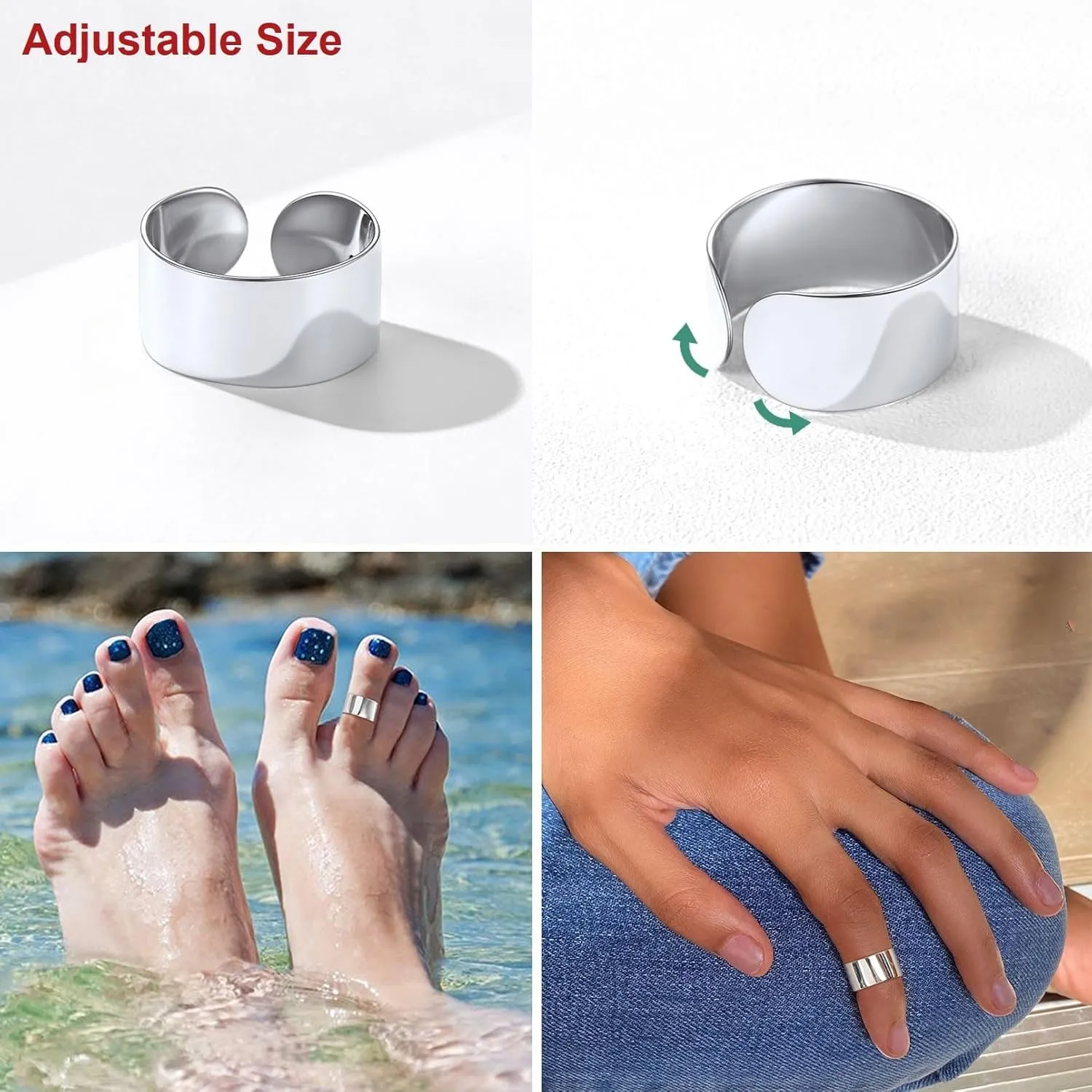 ChicSilver 925 Sterling Silver Toe Ring Minimalist Hypoallergenic Adjustable Band Ring Summer Beach Bare Foot Jewelry