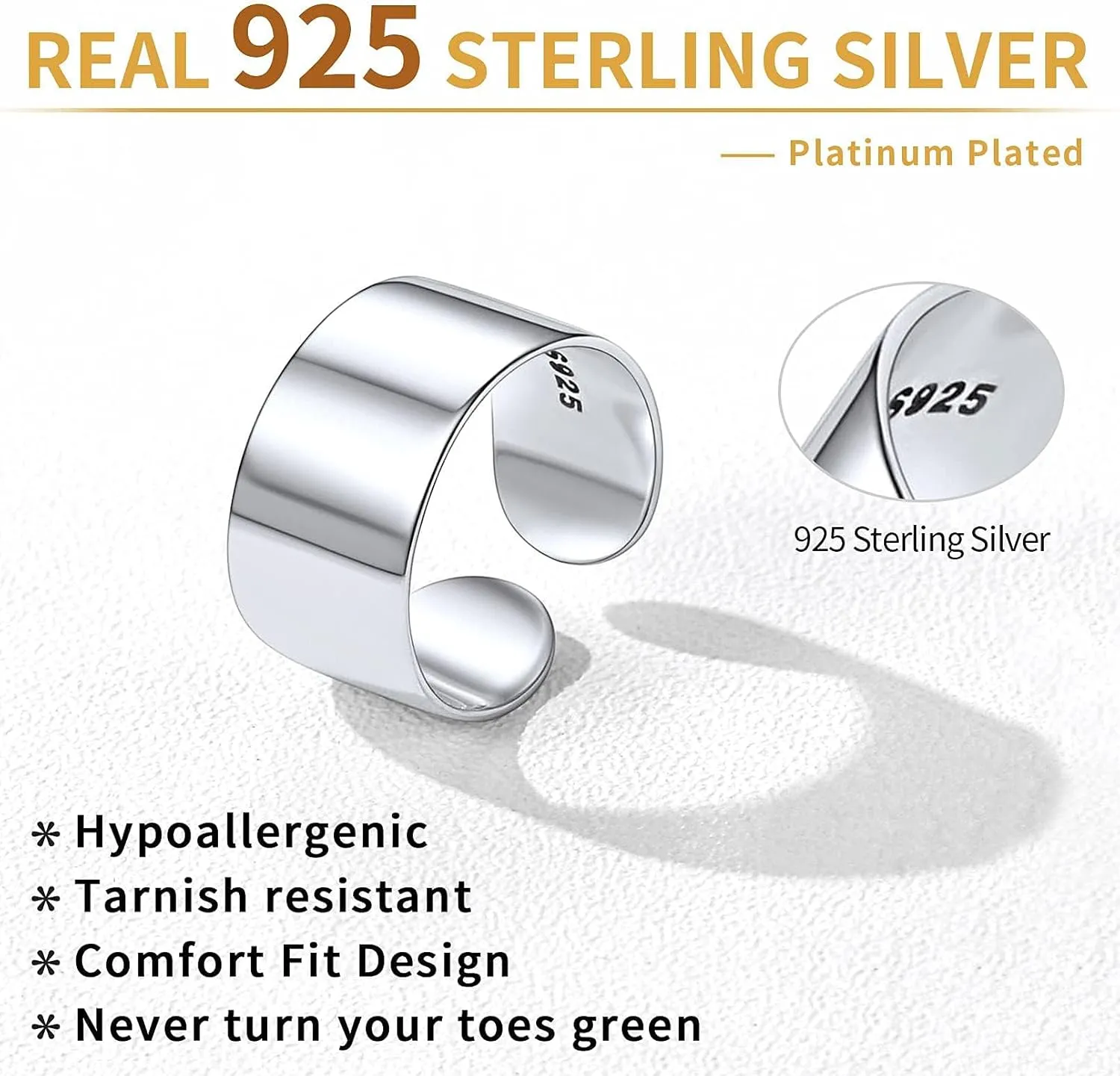 ChicSilver 925 Sterling Silver Toe Ring Minimalist Hypoallergenic Adjustable Band Ring Summer Beach Bare Foot Jewelry