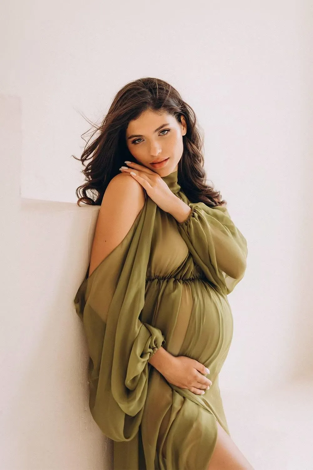 Chiffon Maternity Dresses for Photoshoot Halter Long Slit Robes for Baby Shower