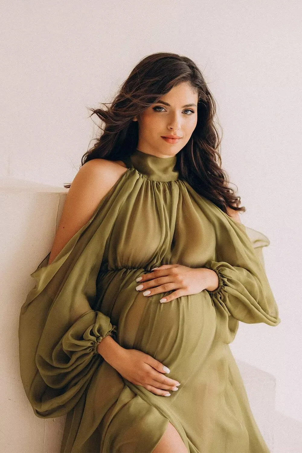 Chiffon Maternity Dresses for Photoshoot Halter Long Slit Robes for Baby Shower