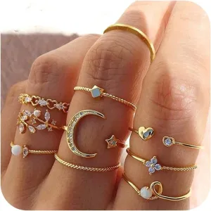 choice of all Stackable Rings Set for Women Gifts Trendy Stuff Gold Stackable Moon Star Knuckle Rings Boho Rings Cute Stuff Jewelry Gifts