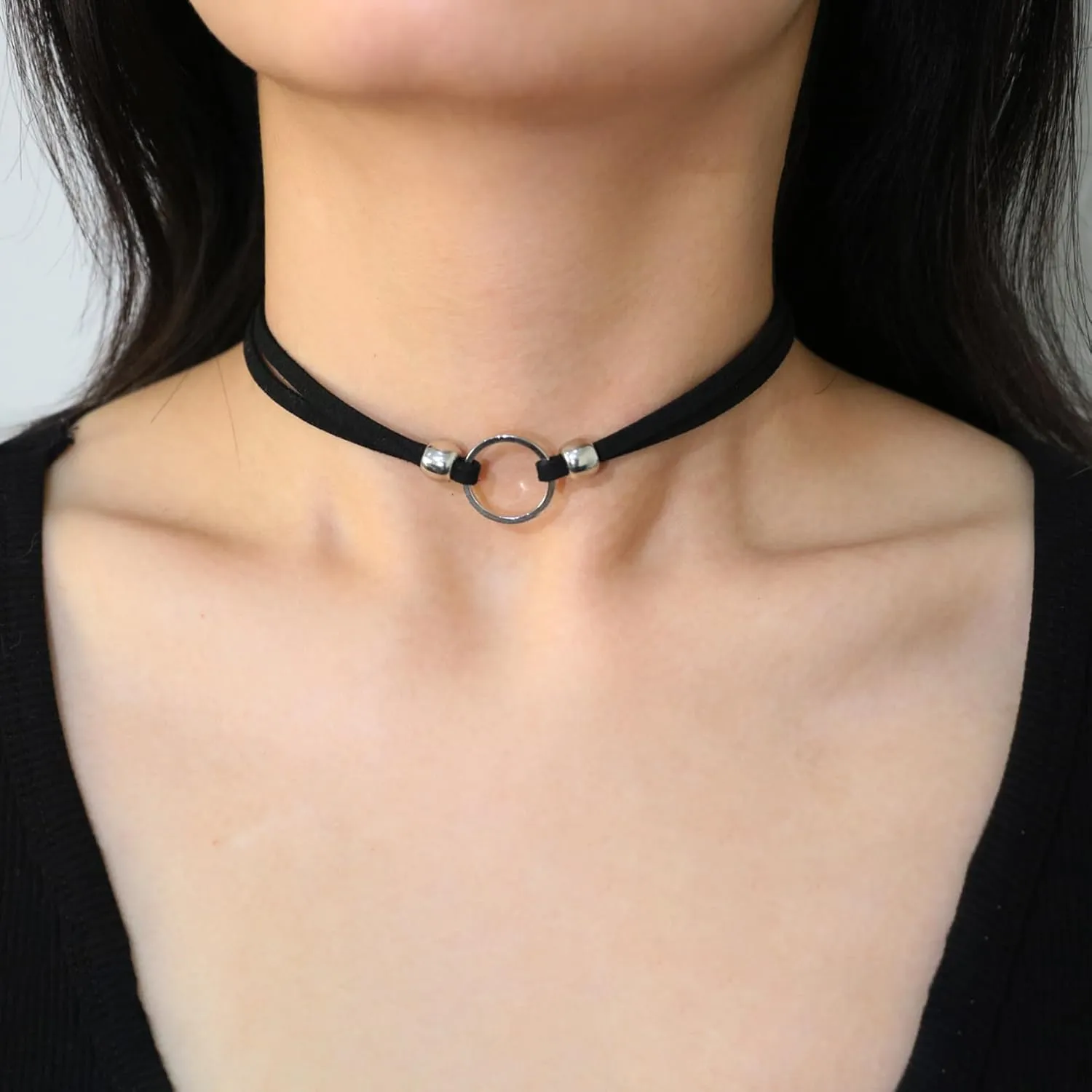 Choker Necklace for Women 3PCS Gothic Black Velvet Choker Adjustable Heart Pendant Layered Necklace Black Leather Jewelry