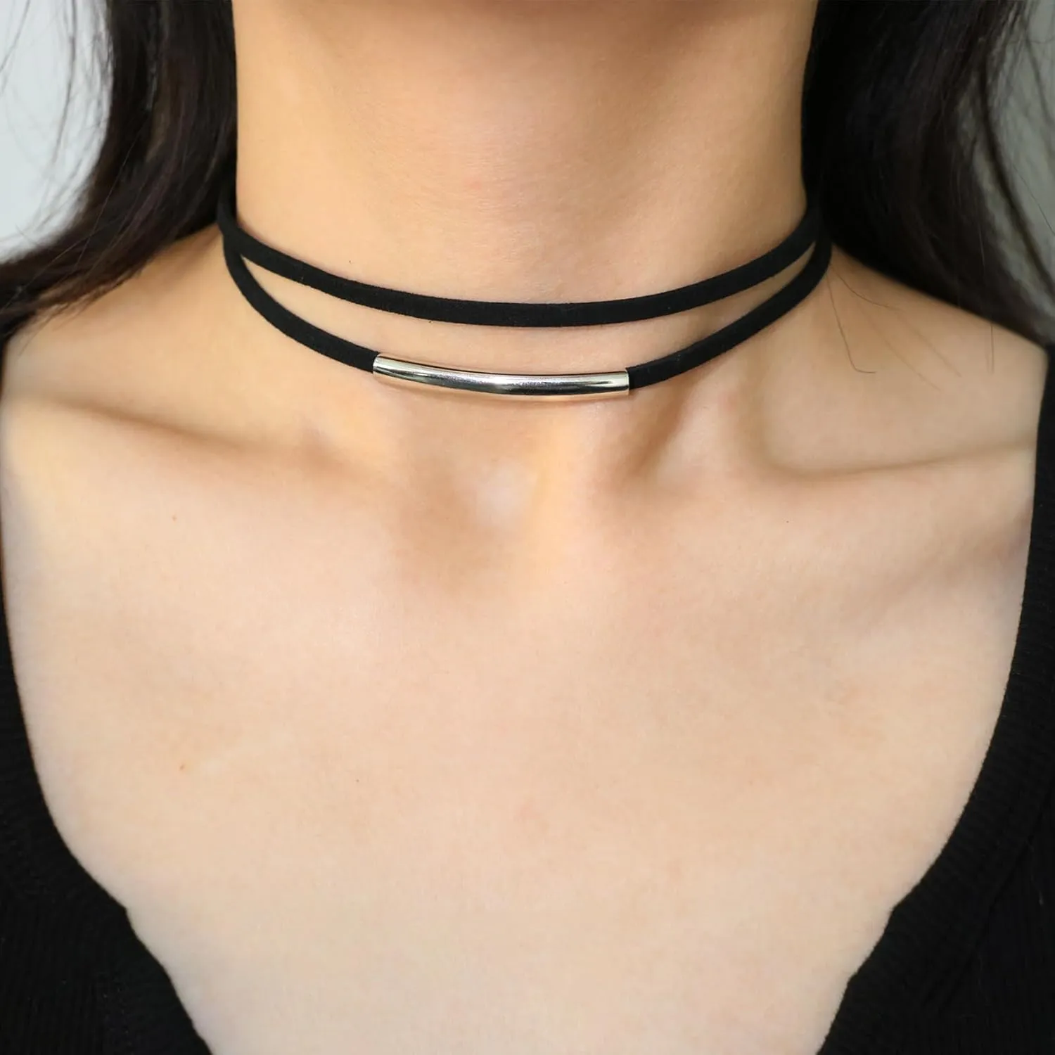 Choker Necklace for Women 3PCS Gothic Black Velvet Choker Adjustable Heart Pendant Layered Necklace Black Leather Jewelry