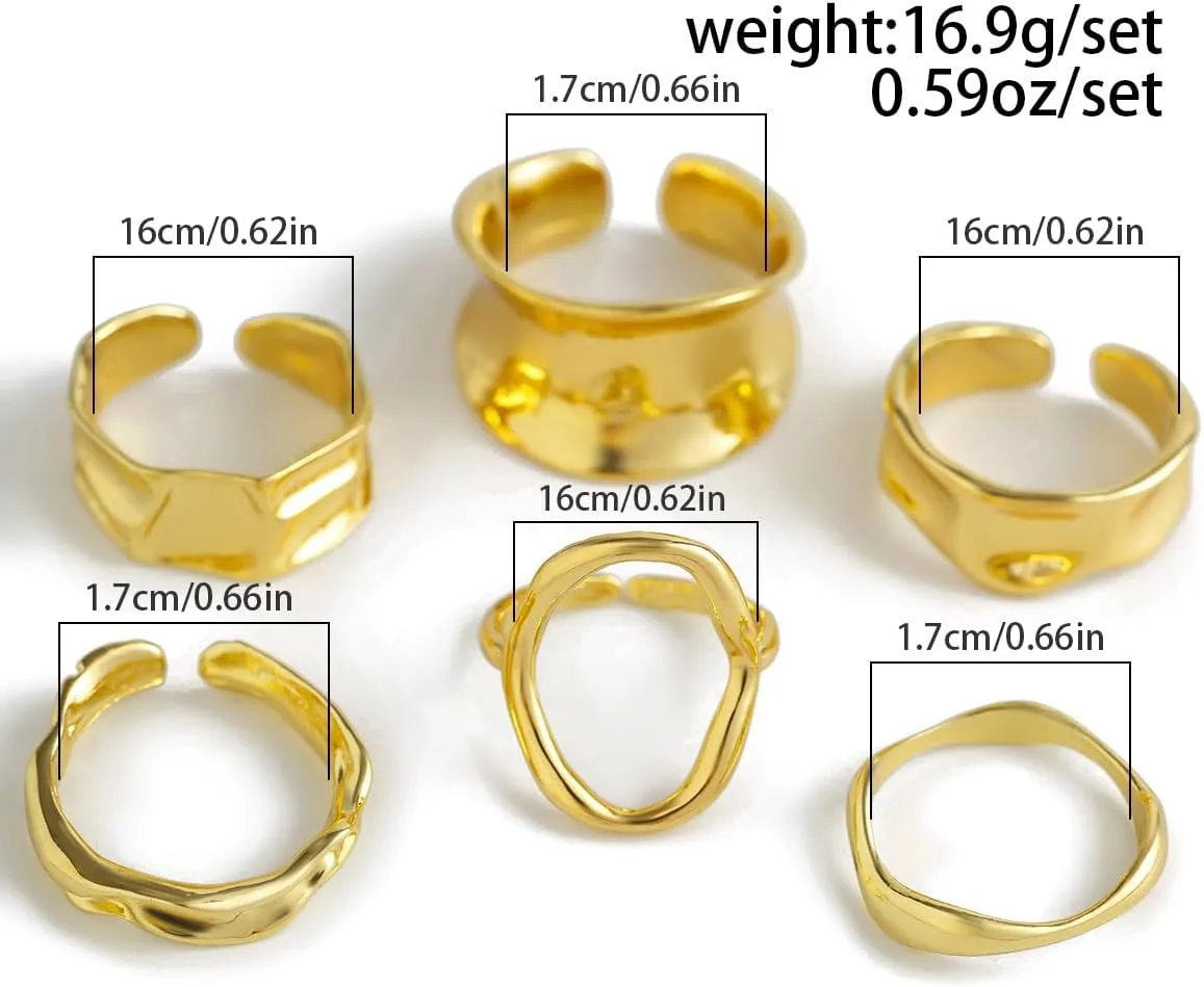 Chunky Gold & Silver Rings Set - Adjustable Thick Statement Rings for Women