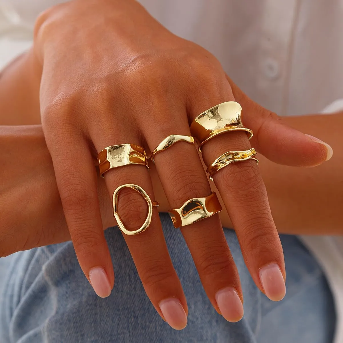 Chunky Gold & Silver Rings Set - Adjustable Thick Statement Rings for Women