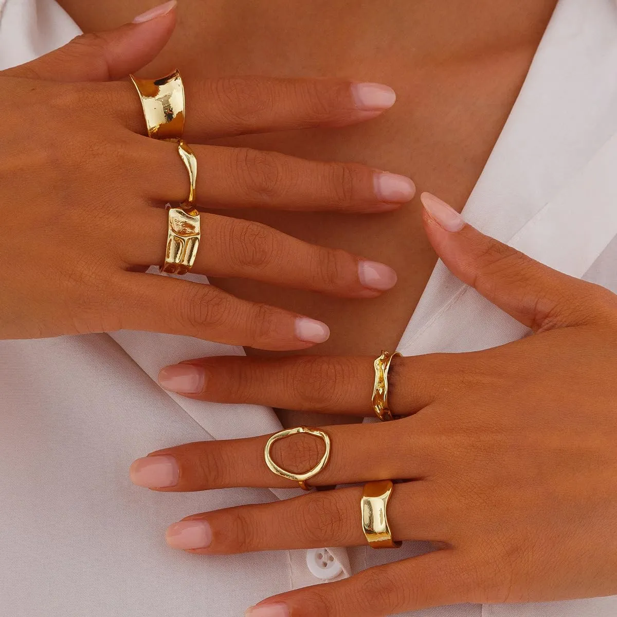 Chunky Gold & Silver Rings Set - Adjustable Thick Statement Rings for Women