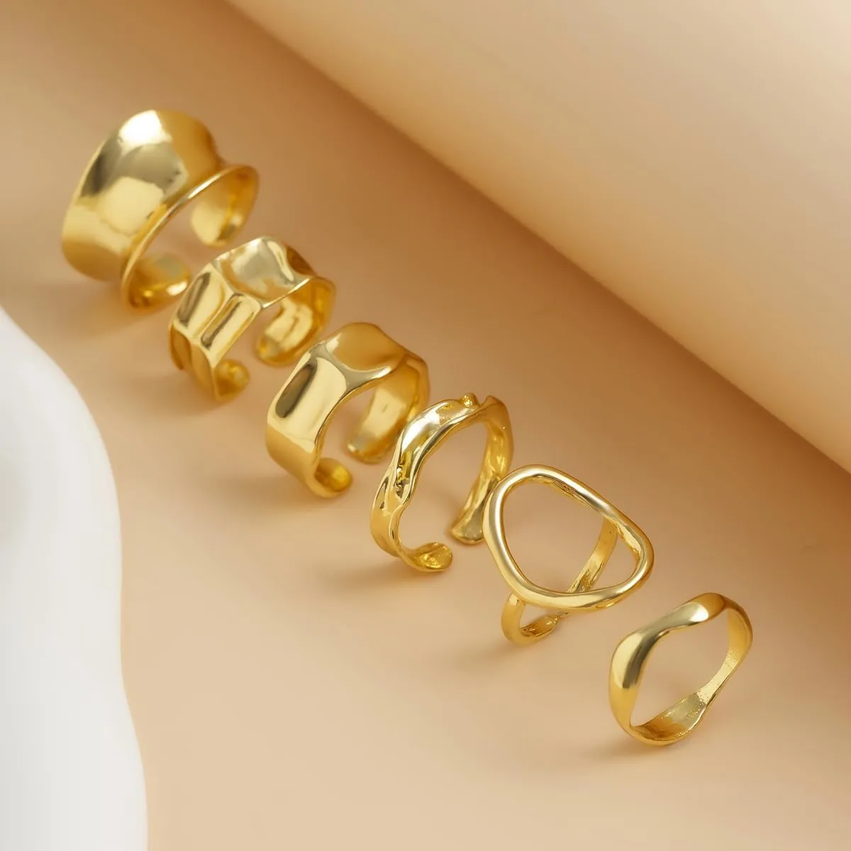 Chunky Gold & Silver Rings Set - Adjustable Thick Statement Rings for Women