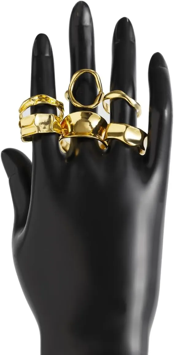 Chunky Gold & Silver Rings Set - Adjustable Thick Statement Rings for Women