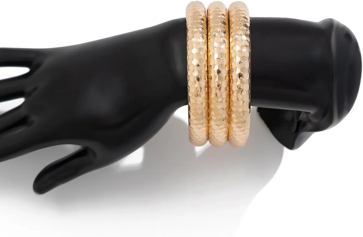 Chunky Gold Bangle Bracelet Set for Women - Trendy Wide Round Minimalist Wrist Jewelry, Stackable Statement Bangle Bracelets