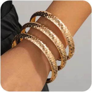 Chunky Gold Bangle Bracelet Set for Women - Trendy Wide Round Minimalist Wrist Jewelry, Stackable Statement Bangle Bracelets