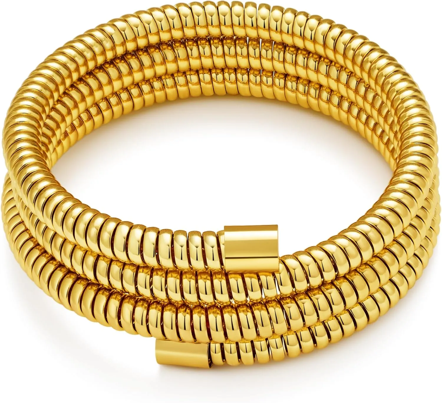 Chunky Gold Bangle Layered Snake Chain Bracelet Flexible Wide Wristband Bangle for Women