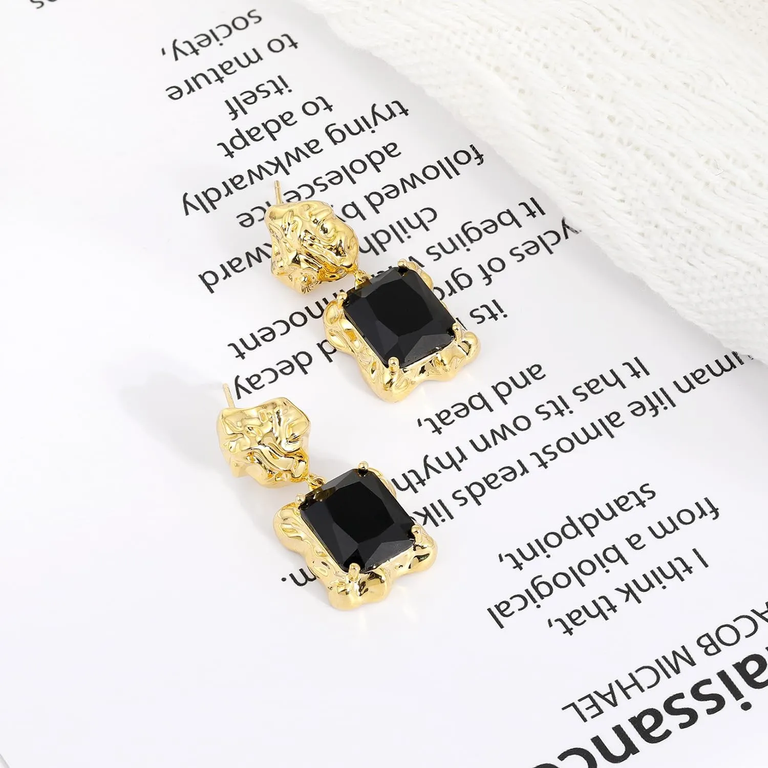 Chunky Gold Geometric Stud Earrings Trendy Vintage 14K Gold Plated Black Cubic Zirconia Statement Cocktail Earrings Dupes Jewelry for Women