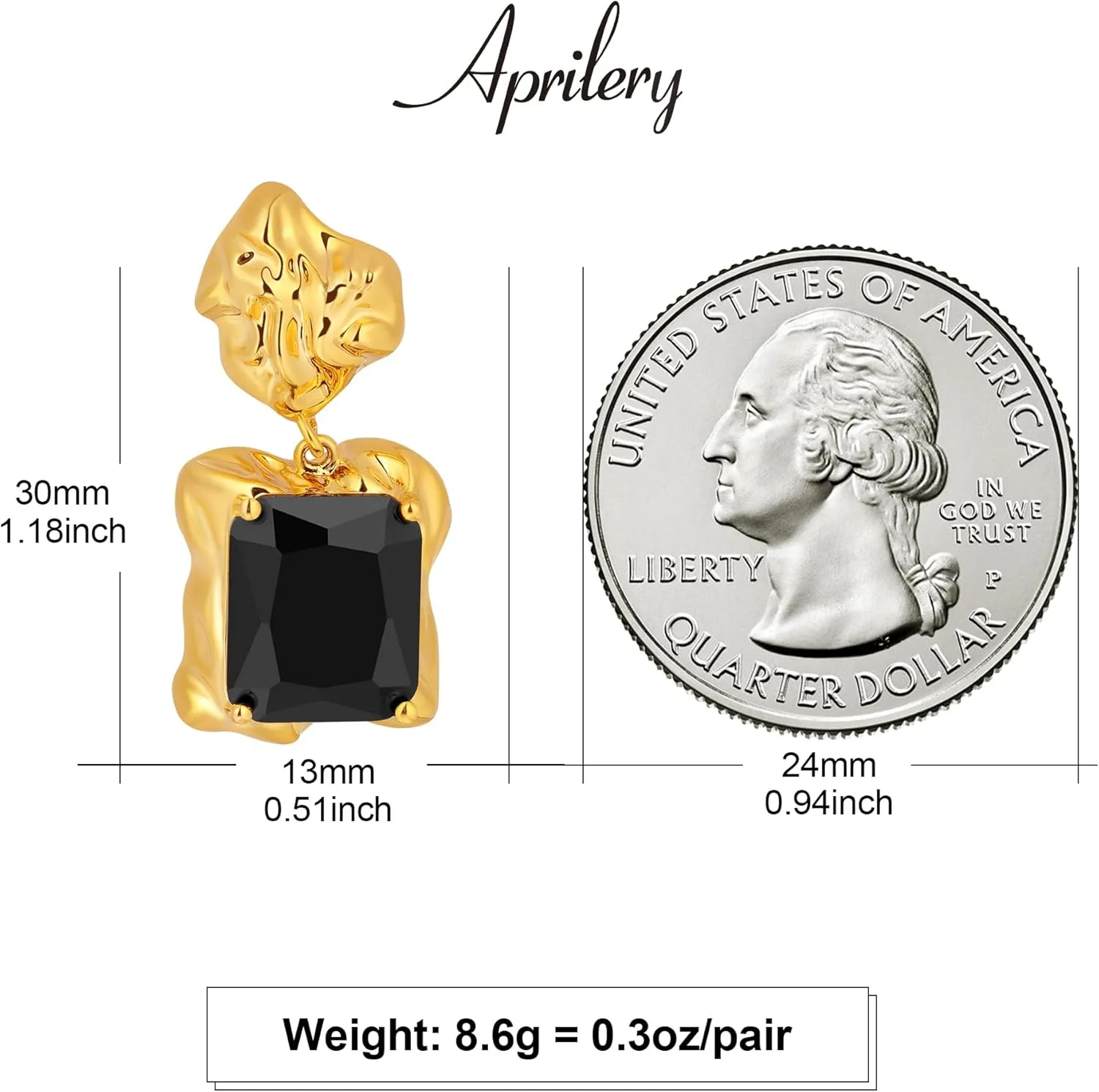 Chunky Gold Geometric Stud Earrings Trendy Vintage 14K Gold Plated Black Cubic Zirconia Statement Cocktail Earrings Dupes Jewelry for Women