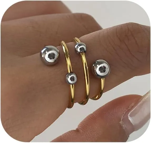 Chunky Gold Silver Rings for Women Bold Thick Rings Gold Statement Rings Adjustable Dome Rings Chunky Stackable Rings for Women Minimalist Simple Rings