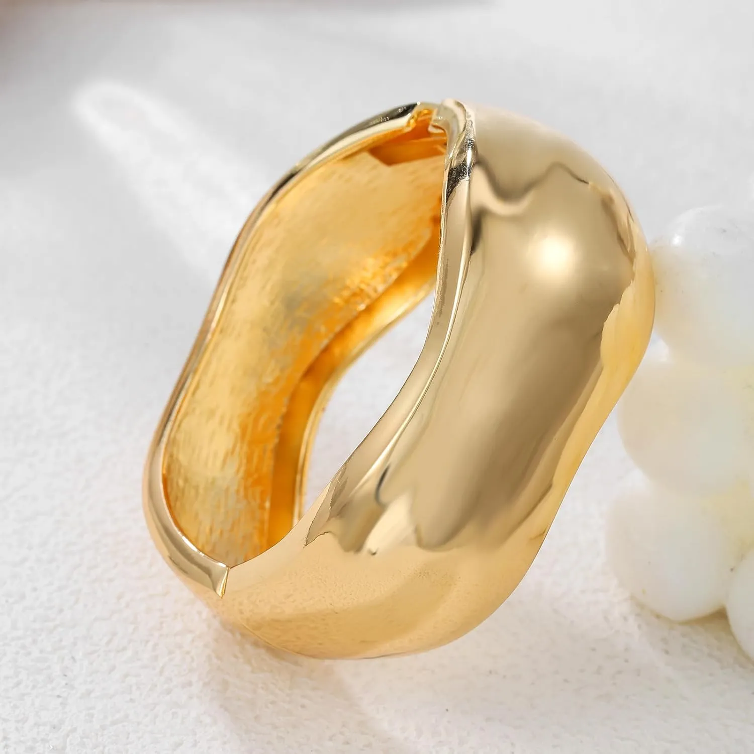 Chunky Gold/Silver Gold Cuff Bangle Bracelets for Women Trendy Hinged Cuff Open Wide Chunky Gold Bracelet Minimalist Bangle Jewelry Gift