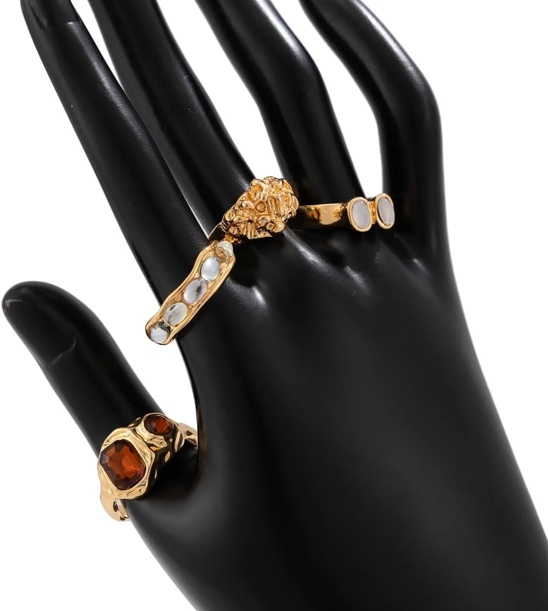 Chunky Knuckle Rings for Women 14K Gold/Silver Plated Crystal Zirconia Ring Set Stacked Opening Adjustable Rings Liquid Irregular Ring Set Prom Jewelry
