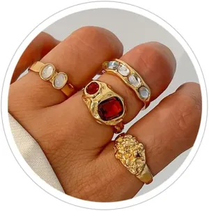 Chunky Knuckle Rings for Women 14K Gold/Silver Plated Crystal Zirconia Ring Set Stacked Opening Adjustable Rings Liquid Irregular Ring Set Prom Jewelry