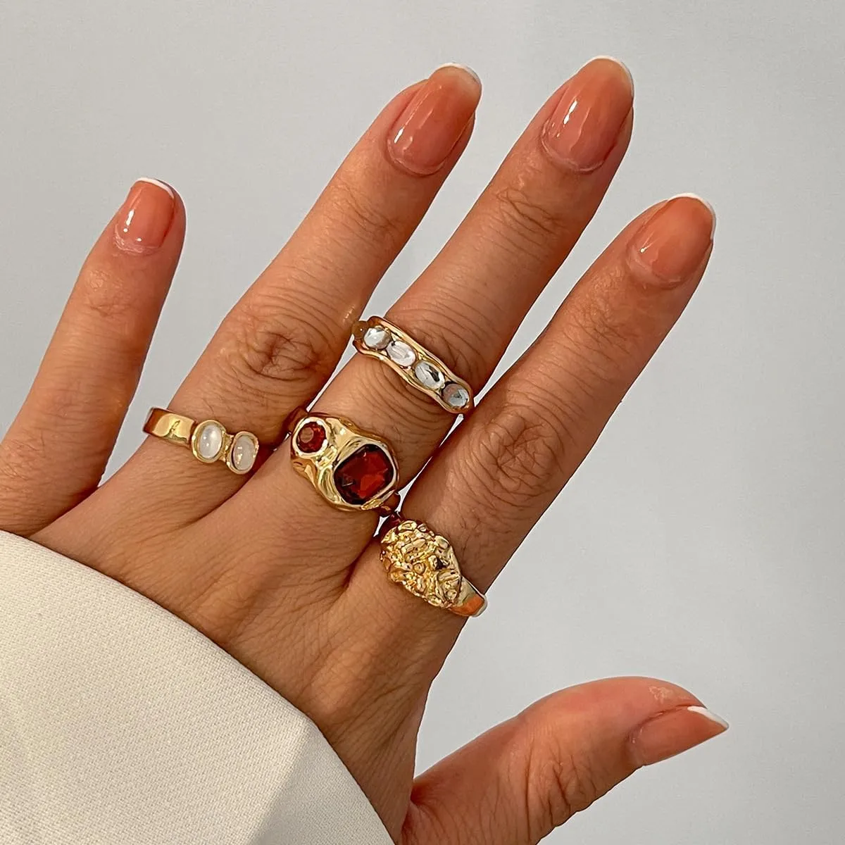 Chunky Knuckle Rings for Women 14K Gold/Silver Plated Crystal Zirconia Ring Set Stacked Opening Adjustable Rings Liquid Irregular Ring Set Prom Jewelry