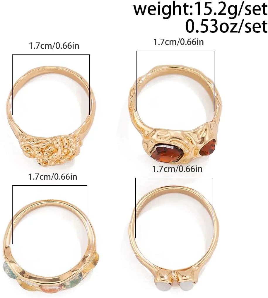 Chunky Knuckle Rings for Women 14K Gold/Silver Plated Crystal Zirconia Ring Set Stacked Opening Adjustable Rings Liquid Irregular Ring Set Prom Jewelry