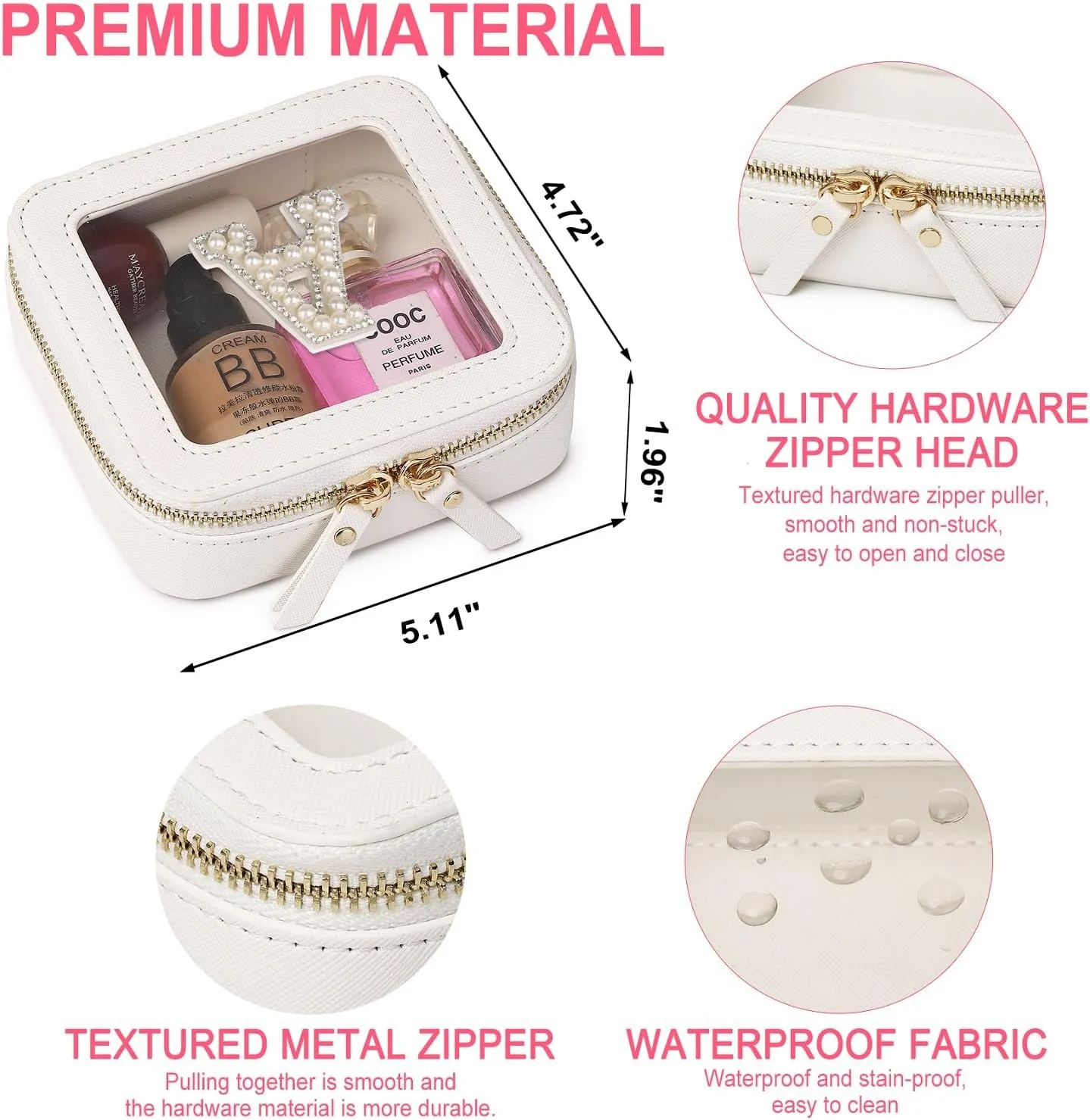 Clear Mini Makeup Bag Personalized Initial Cosmetic Bag Small Makeup Case & Toiletry Bag Birthday Gift for Women (C, Mini/White)