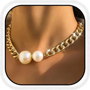 CLOACE Chunky Choker Necklace Gold Pearl Cuban Necklaces Punk Link Chain Jewelry for Women