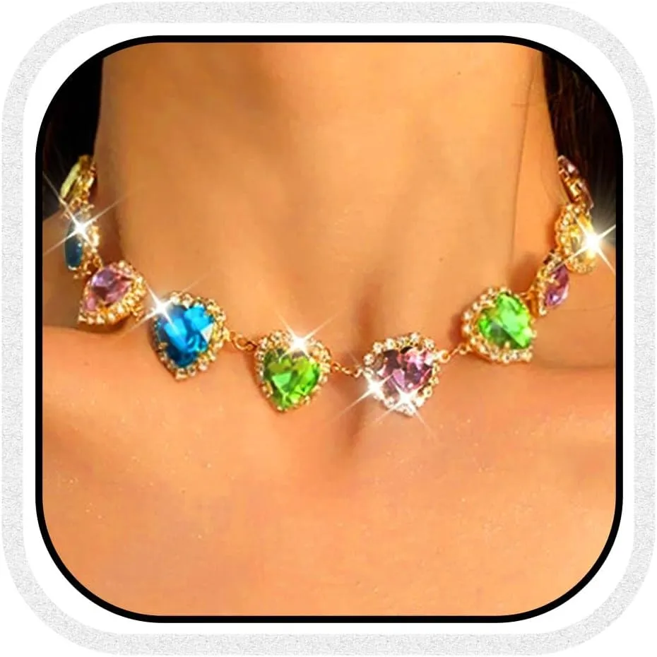 CLOACE Colorful Crystal Choker Necklace Sparkly Rhinestone Chokers Necklaces Chain Party Prom Neck Jewelry for Women