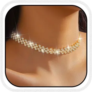 CLOACE Rhinestone Choker Necklace Diamond Row Necklaces Sparkly Crystal Necklace Chain Jewerly Prom Accessories for Women